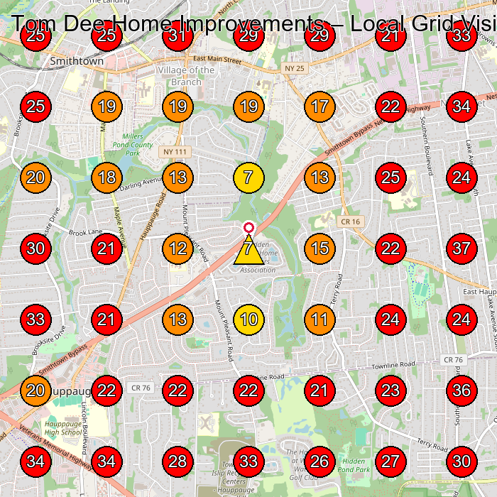 Tom Dee Home Improvements GeoGrid visibility map for Construction Company in St James